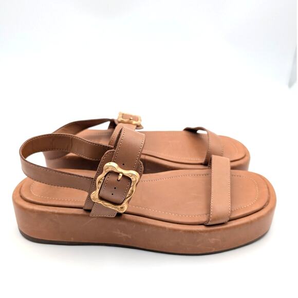 Schutz Wavy Ankle Strap Platform Sandals Women's Leather Brown Size US10.5B EU41 - Picture 3 of 11